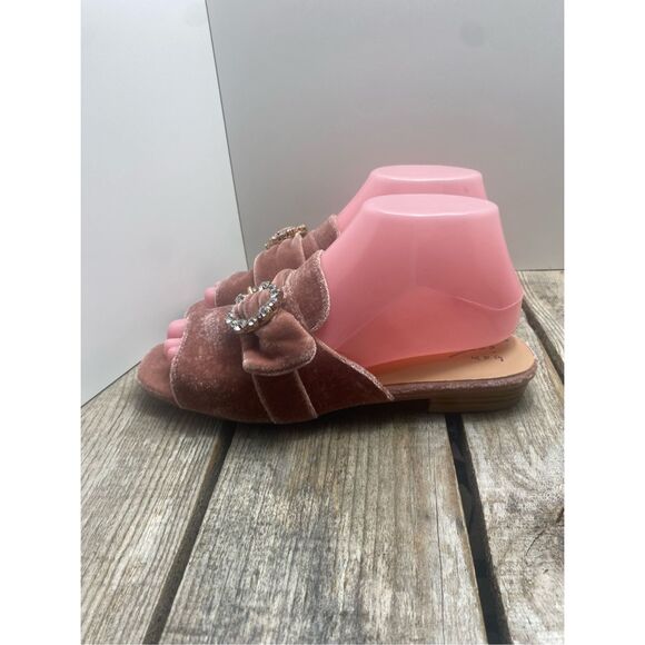A New Day Velvet Slide Sandals Pink Rhinestone Buckle Square Toe Heels Size 6.5 - Picture 7 of 10